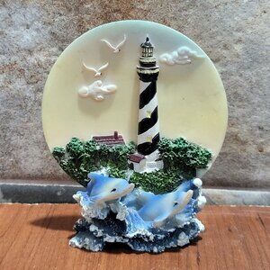 Vintage Lighthouse Collectible 3D Plate Seashore Dolphins Seagulls